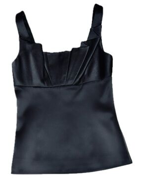 ALICE + OLIVIA Pleated Boned Black Satin Top, Pleated Chest | Formal | Women's S